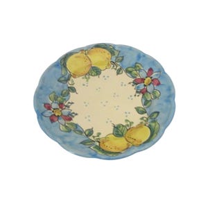 Solimene Vietri Italy Campagna 8&quot; Hand Painted Blue Plate w Lemons