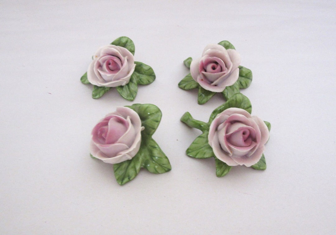 Set of 4 AK Kaiser West Germany Porcelain Pink Miniature Roses W Green ...
