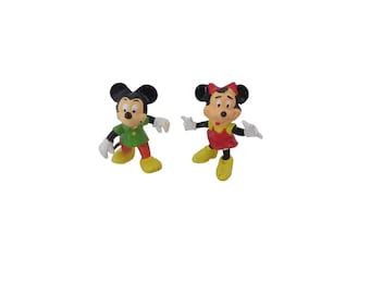 Vintage Mini Disney Mickey & Minnie Mouse Figurine Plastic PVC Hong Kong