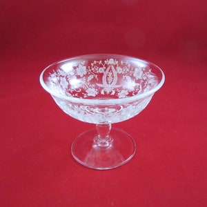 Viintage 40s Etched New Martinsville Viking Prelude Small Compote Footed Bowl