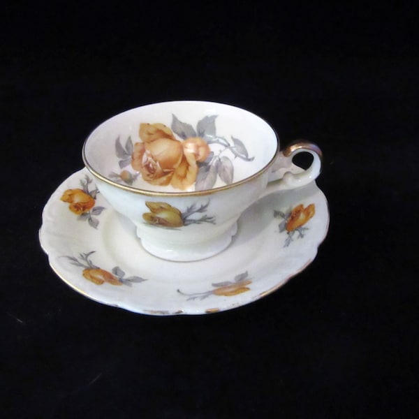 Vintage Bareuther Bavaria Ivory with Yellow Roses, Demitasse cup and Saucer