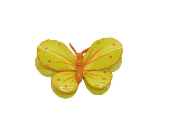 Vintage 60s Yellow and Orange Enamel Butterfly Brooch Pin