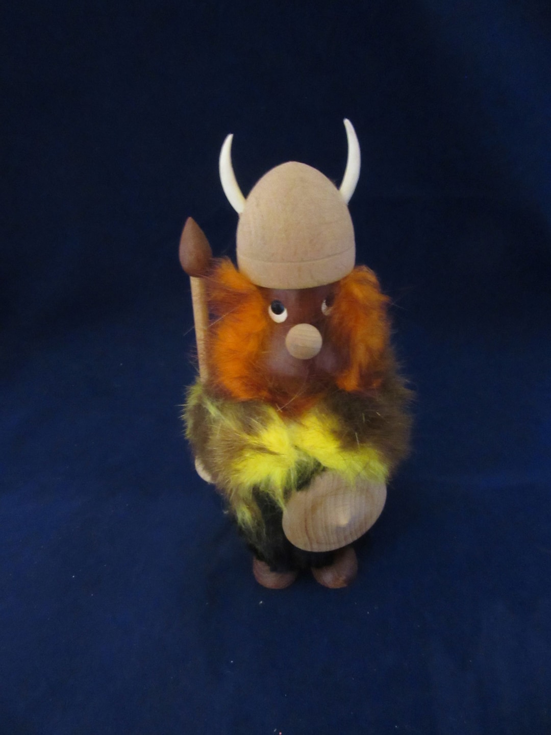 Vintage Mid Century Modern Danish Wood Viking W Shield Figurine