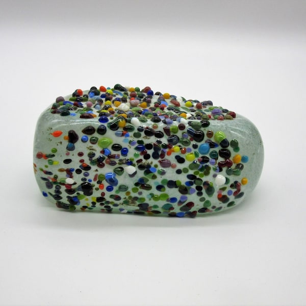 Unique Glass Paperweight Rock Style w Applied Pebble Stones Signed E. Francis