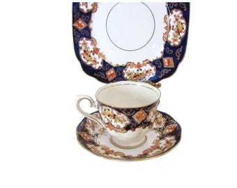 Juego de té Imari Trio de Royal Albert Derby antiguo pintado a mano, taza, platillo y plato