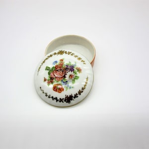 Vintage Pate de Limoges Couleuvre France Round Pink Rose & Floral Hand Painted Trinket Box