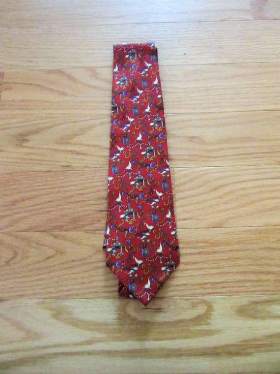 Vintage Salvatore Ferragamo Silk Tie, Red w White 