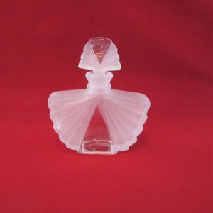 Pretty Art Deco Style Frosted and Clear Glass Perfume Bottle w Glass Stopper image 1