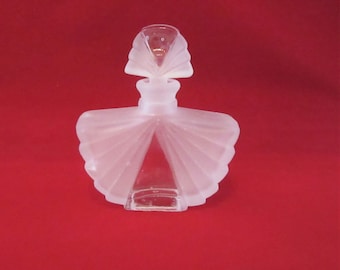Pretty Art Deco Style Frosted and Clear Glass Perfume Bottle w Glass Stopper