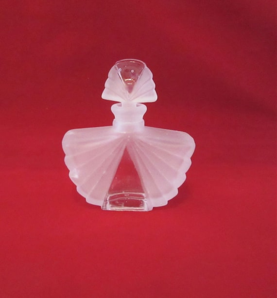 Pretty Art Deco Style Frosted and Clear Glass Perfume Bottle w Glass Stopper