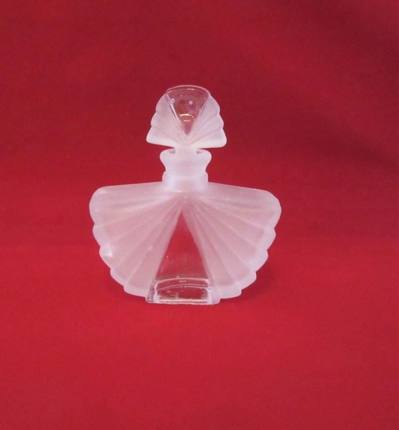 Pretty Art Deco Style Frosted and Clear Glass Perfume Bottle w Glass Stopper image 1