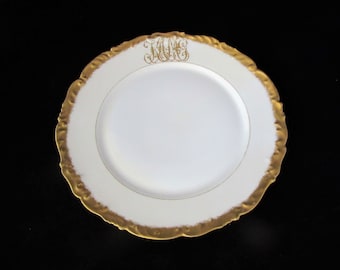 Antique Depose T & V Limoges Monogrammed Dinner Plate w Heavy Gold Trim