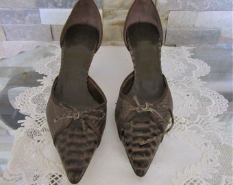 Zara Leather Snake Skin High Heels in Brown, Size 8 1/2 or 39