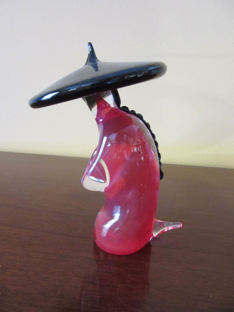 Vintage Archimede Seguso Murano Italy Red /& Black China Man Sitting Glass Figurine