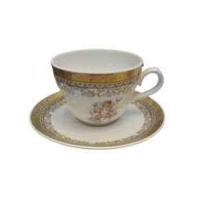Vintage Depos T. Limoges Hand Decorated 24 kt Gold Angels & Roses Cup and Saucer