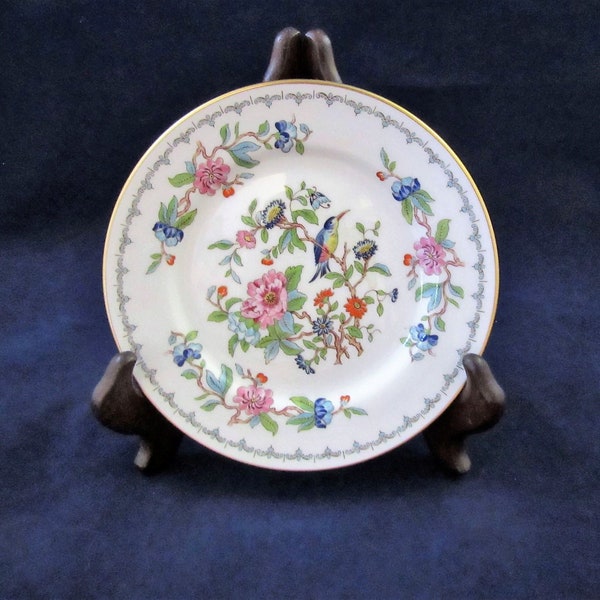 Vintage Aynsley "Pembroke" broodplaat met gouden rand, vogel & bloemen, 6 3/8" breed