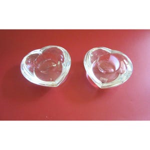 Orrefors Set Of 2 Amour Heart Shaped Crystal Votive Tea Light Candle Holders Sweden