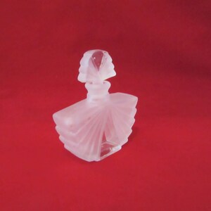 Pretty Art Deco Style Frosted and Clear Glass Perfume Bottle w Glass Stopper image 3