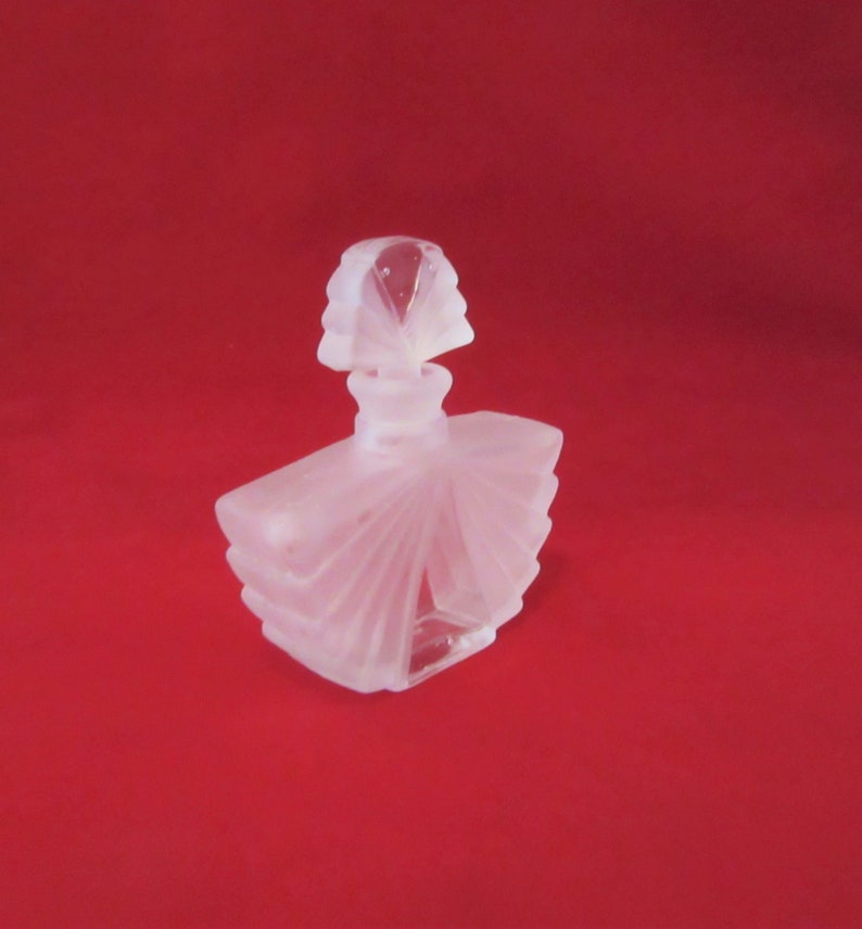 Pretty Art Deco Style Frosted and Clear Glass Perfume Bottle w Glass Stopper image 3
