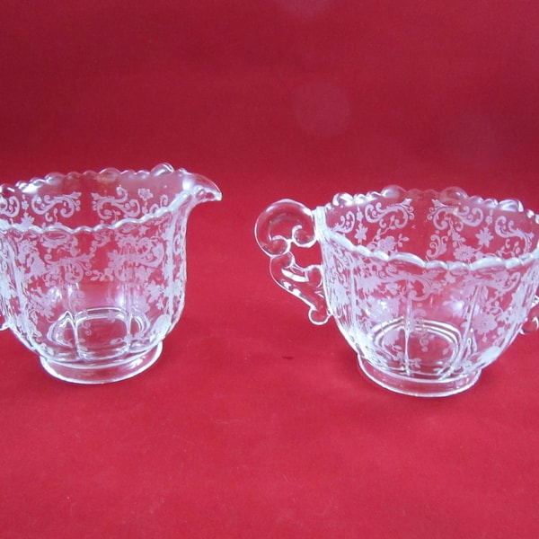 Vintage Cambridge Chantilly Martha Shape Cream and Open Sugar Etched Pattern