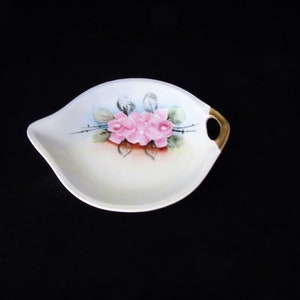 Pretty Antique Hand Painted German Small Trinket Tray w Pastel Colors w Pink Roses