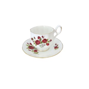 Vintage Royal Dover Bone China Red Roses Tea Cup with Matching Saucer