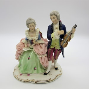 Vintage Dresden Porcelain Musical Couple with Lots of Detail and Lace,Rocco
