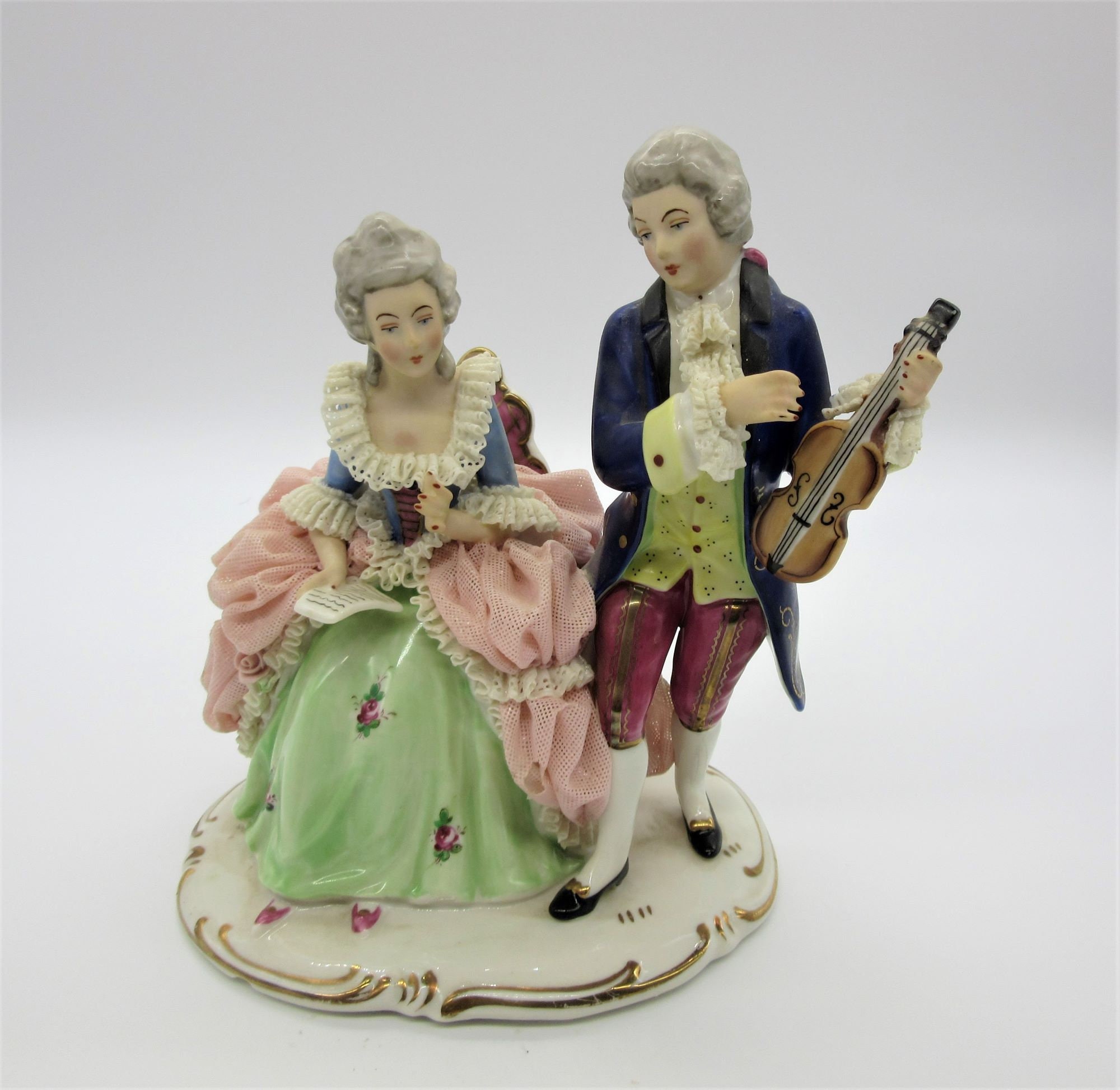 Vintage Dresden Porcelain Musical Couple With Lots of Detail and