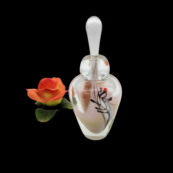 Vintage, Studio Art Glass Perfume Bottle, Pale Pink Abstract Design Signed Sharon Fujimoto