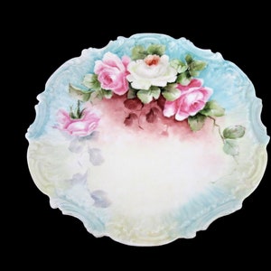 Antique Limoges Charger Plate: 1890s Hand-Painted Pink Roses