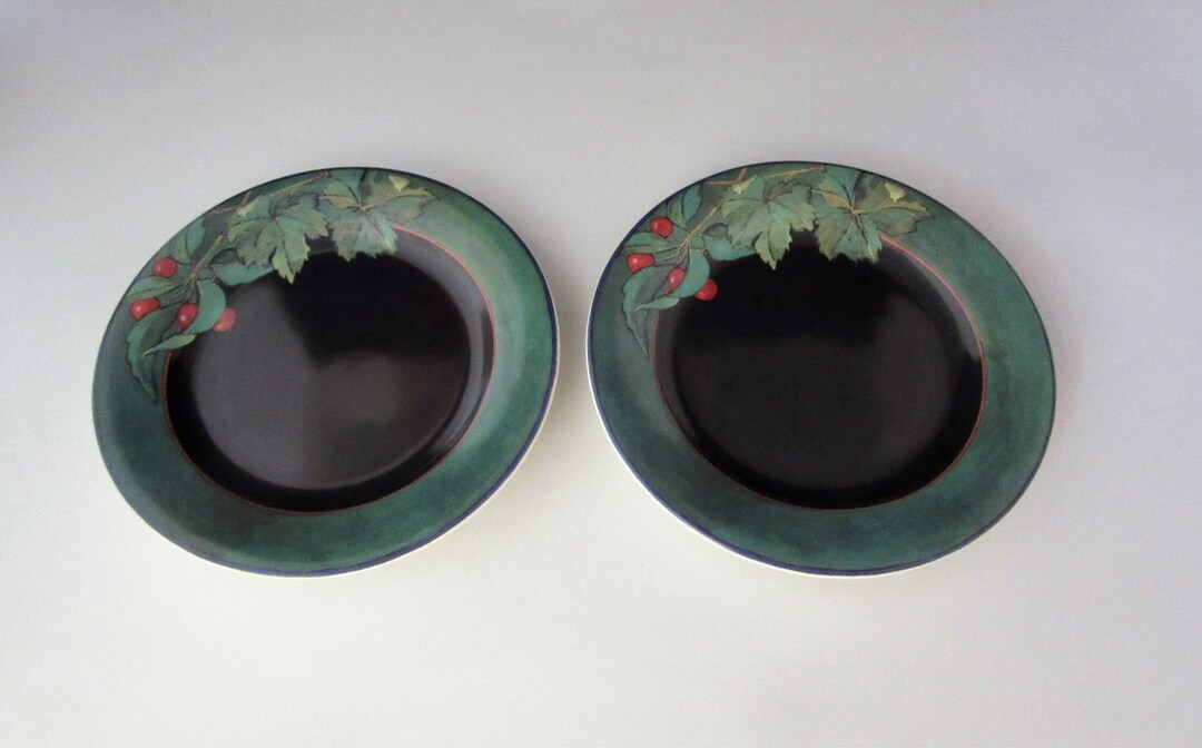 2 Cueillette Gien Cherry Canape Plates, Black and Green, 6 1/2, VGC Etsy
