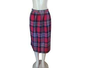 Vintage Pendleton 100% Virgin Wool Plaid Skirt w Pockets SZ 12 Petite