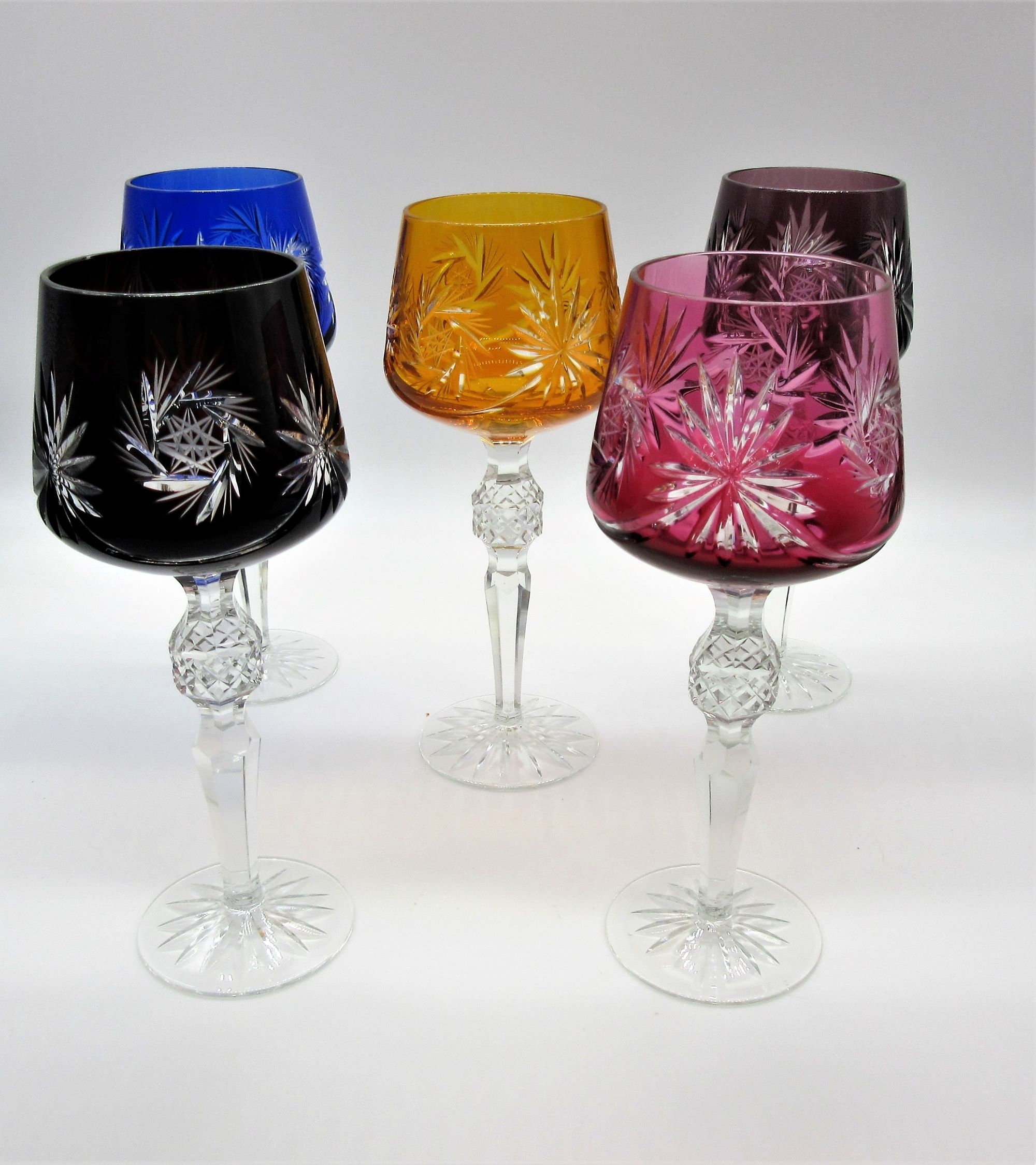 Vintage Bohemian Czech Crystal Cut Crystal Tall Wine Glass hq photo