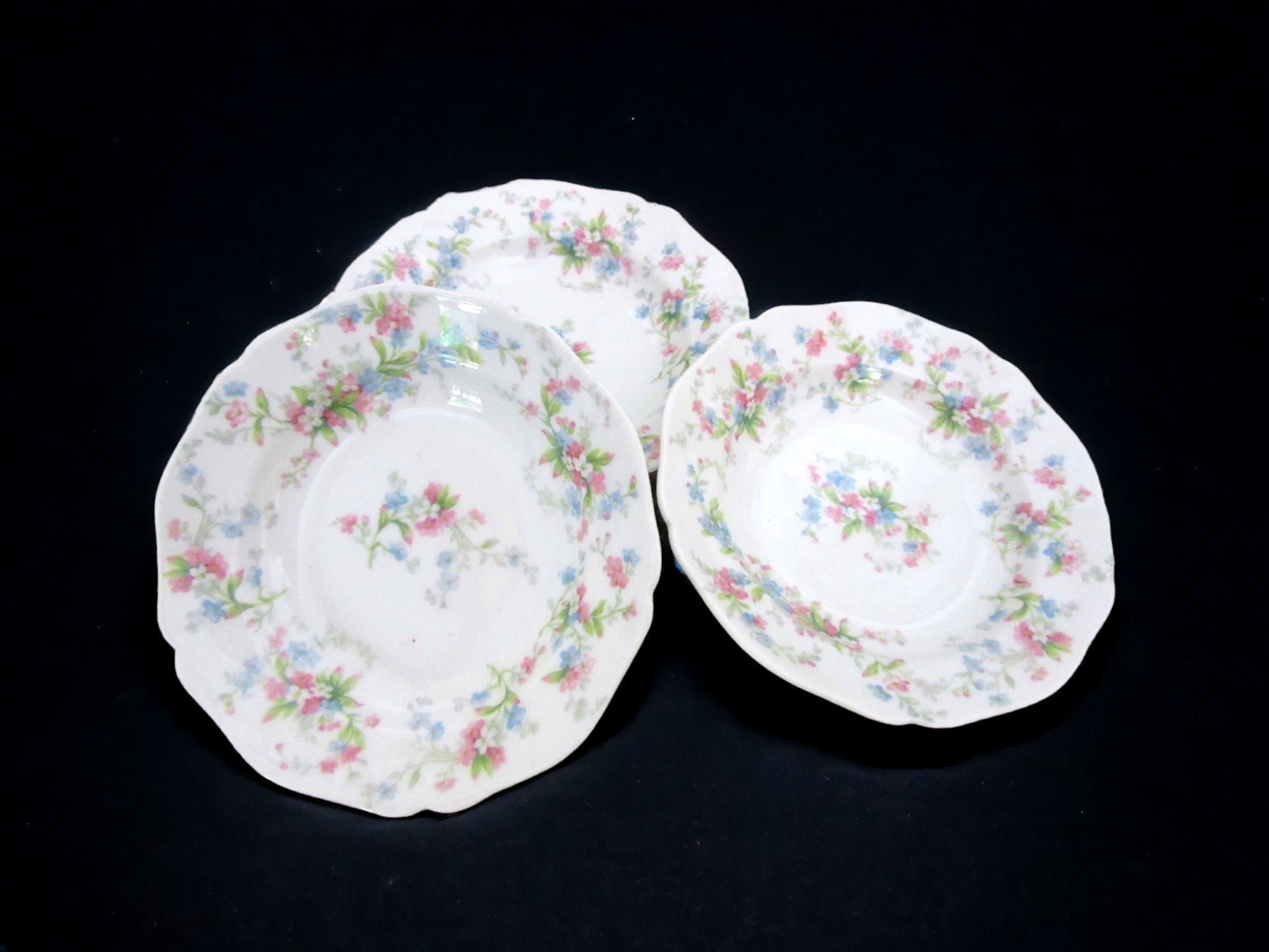 Set of 4 Antique Wm Guerin Limoges Berry Bowl with Pink/Blue Floral Sprays
