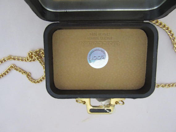 Vintage Maleci Mini Handmade Black Leather Briefcase Jewelry Box W