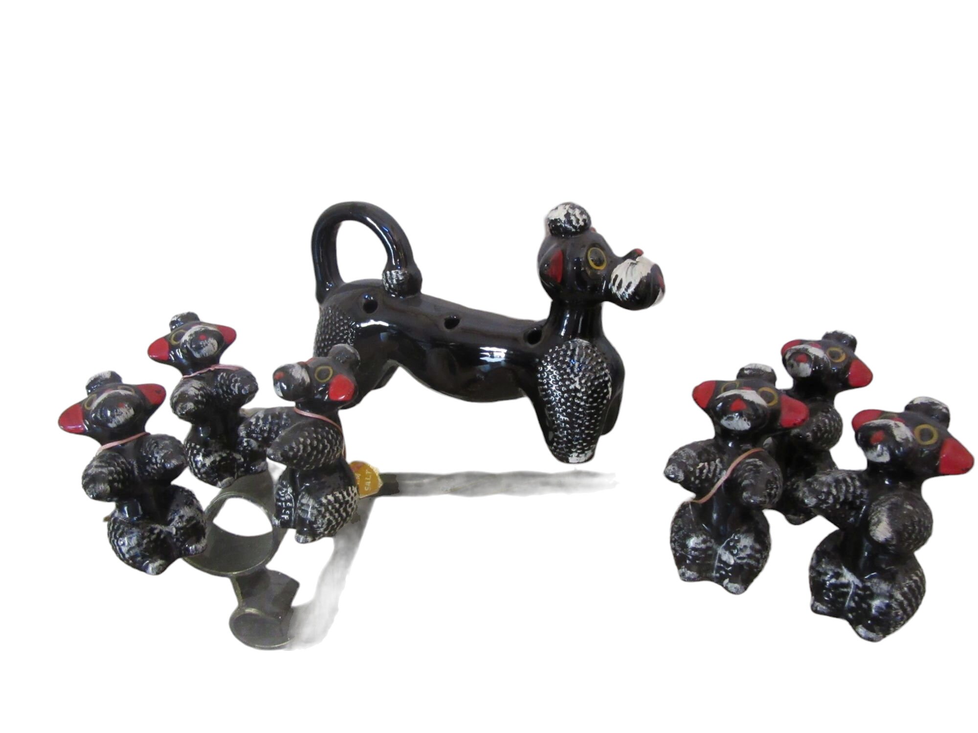 Vintage Pacific Japan Large Black Poodle Figurine With Six