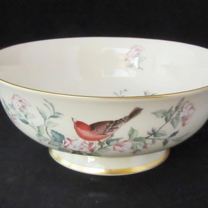 Vintage Lenox Serenade Salad Bowl: Pink Dogwood Bird Design, USA Made