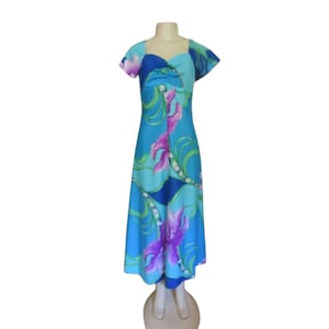 Vintage Hale OLika Hawaiian Blue Floral Maxi Dress XS