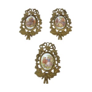 Vintage Trio Gold Filigree Frames W/ Fragonard Porcelain Cameo Pictures