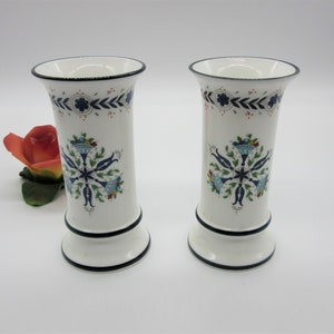 Vintage Coalport Bone China Spill Vases: Blue Floral Pair