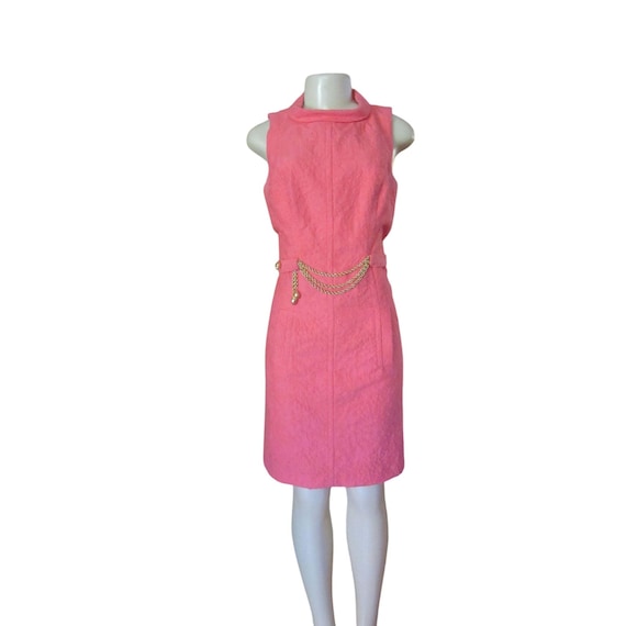 Milly Ny Coral Textured Sleeveless Dress Gold Chain Belt Sz 2