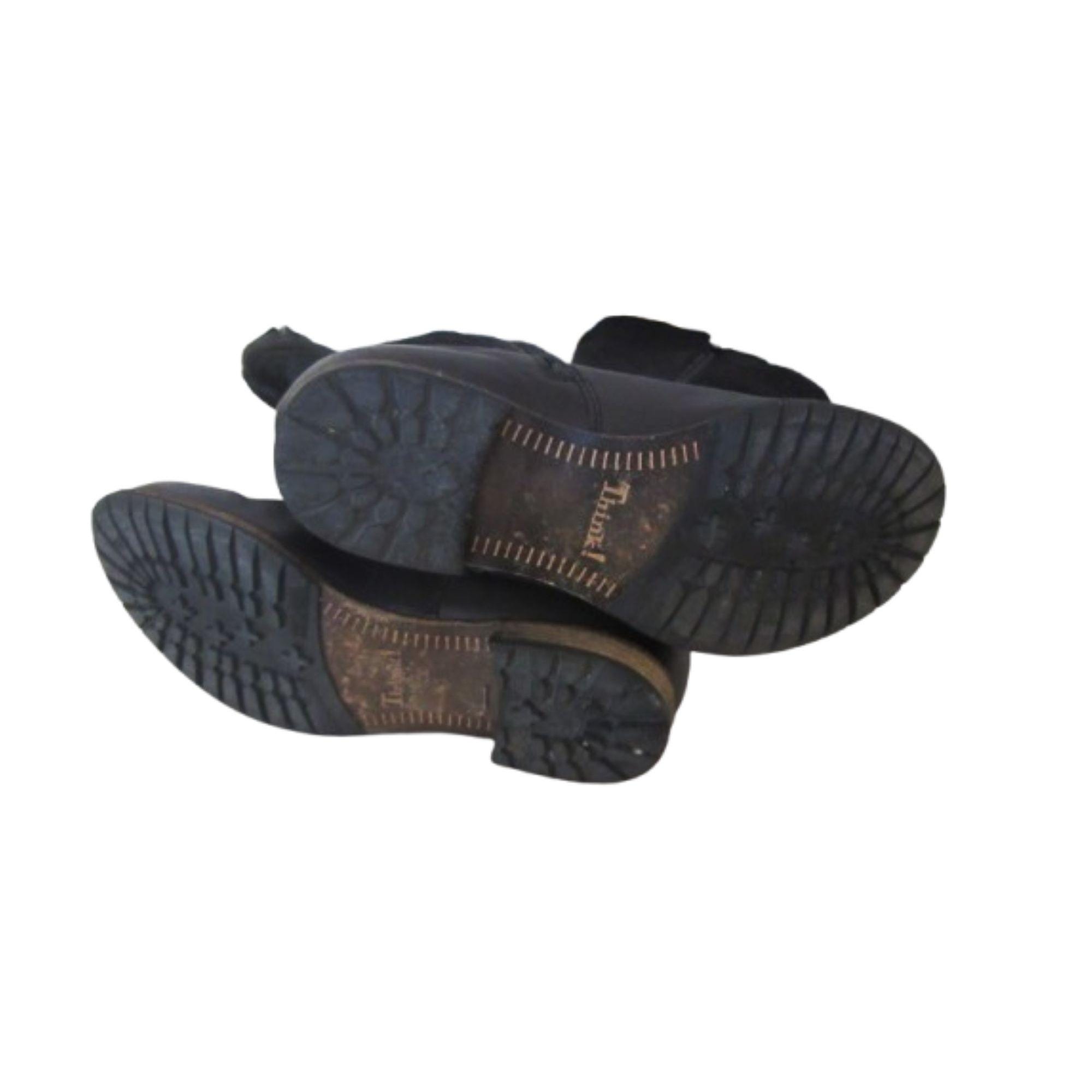Think! Wechsel Fussbet Black Leather Pony Hair Side Zip Low 