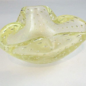 Vintage Venetian Art Glass Yellow Bowl with Gold and Controlled Bubbles
