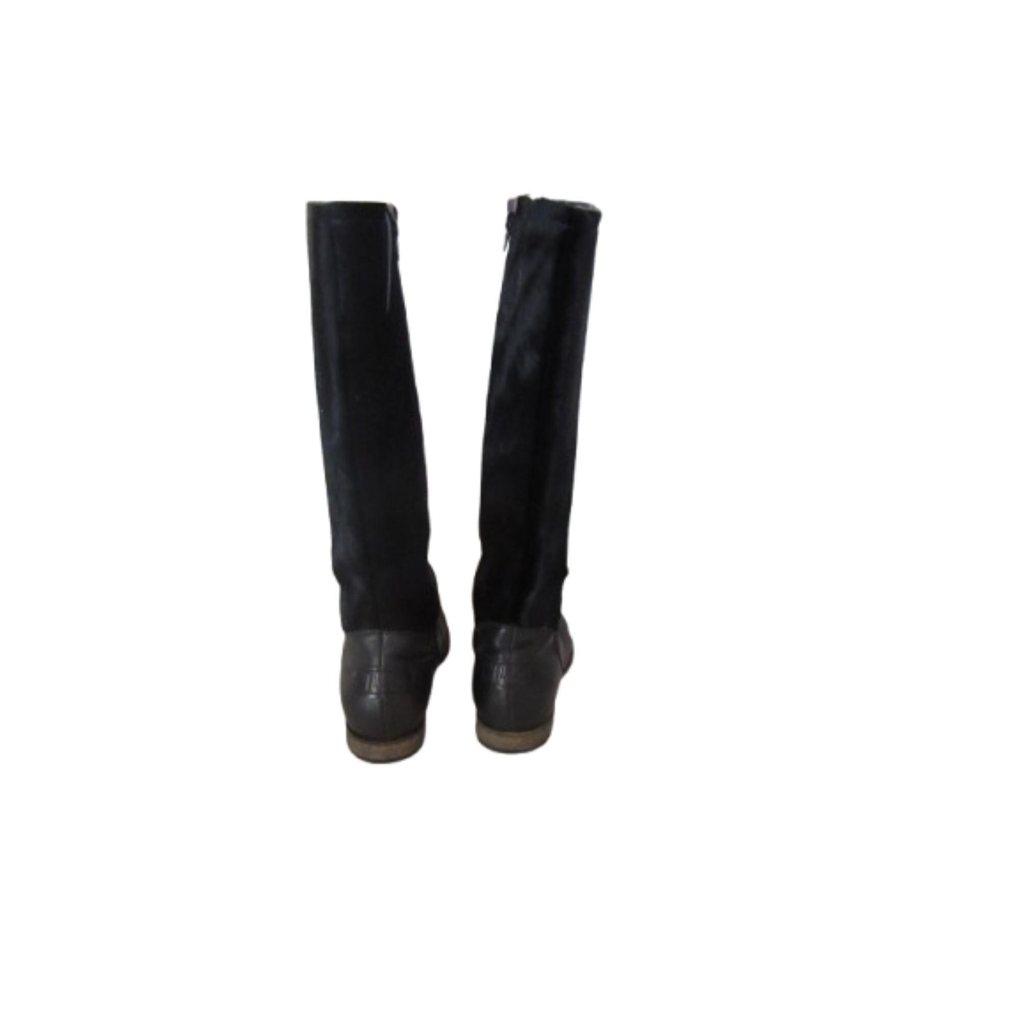 Think! Wechsel Fussbet Black Leather Pony Hair Side Zip Low  display picture 3