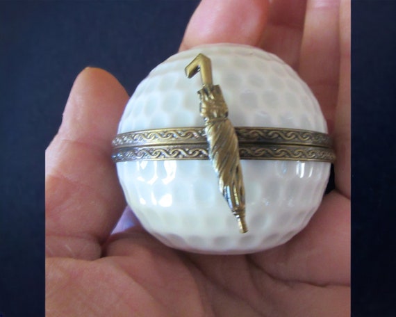 Limoges France Porcelain Golf Ball with Brass Umb… - image 4