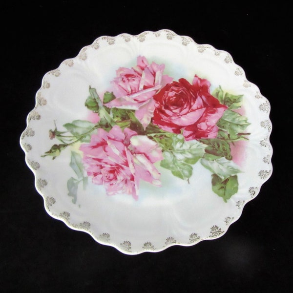 Antique Z.S. & Co, Bavarian Pink and Red Roses Decorative Porcelain Plate