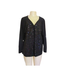 Diane Gilman Black Silk Cardigan w Sequins in Size Large