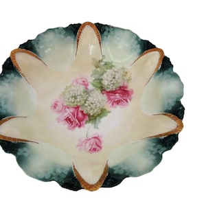 Antique RS Prussia Large Decorative Bowl with Greens and Pink Roses