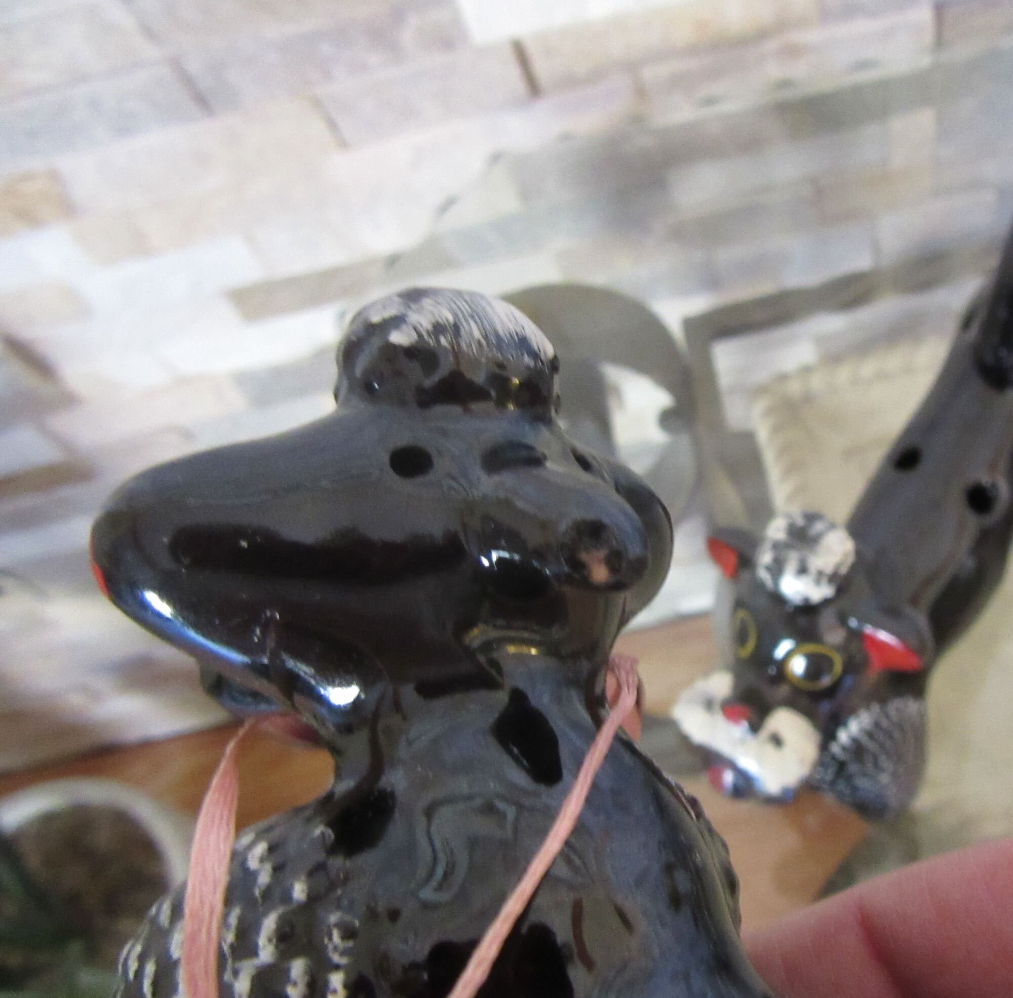 Vintage Pacific Japan Large Black Poodle Figurine With Six