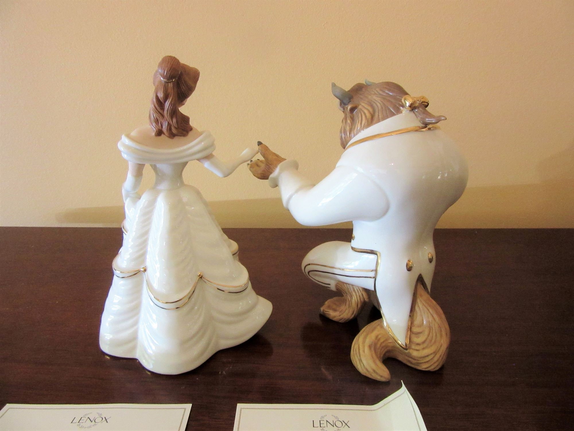 NIB、2 個、ディズニー レノックス「美女と野獣」フィギュア My Hand